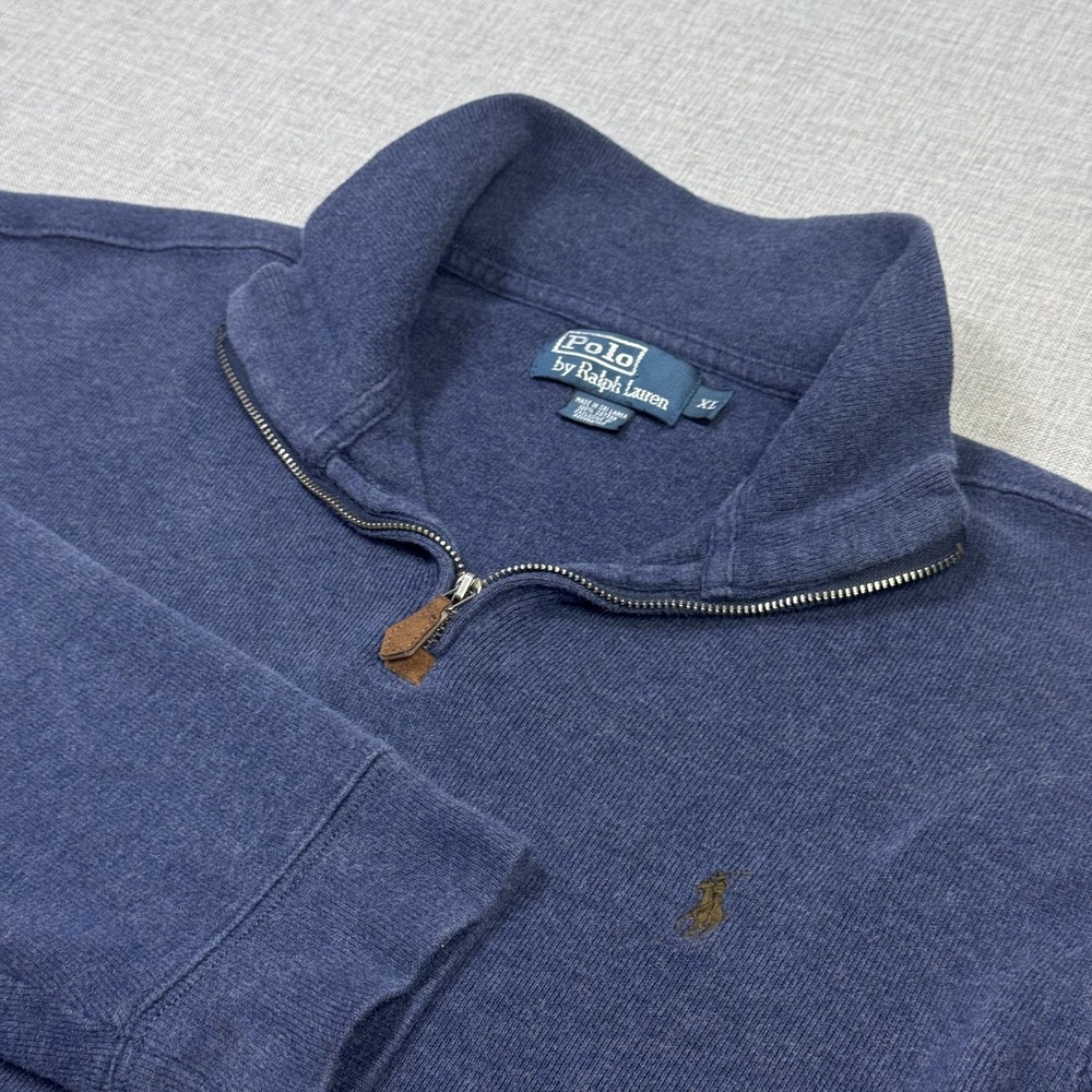 Polo Ralph Lauren 1/4 Zip Sweater Mens XL Blue Pullover Cotton Pony Logo